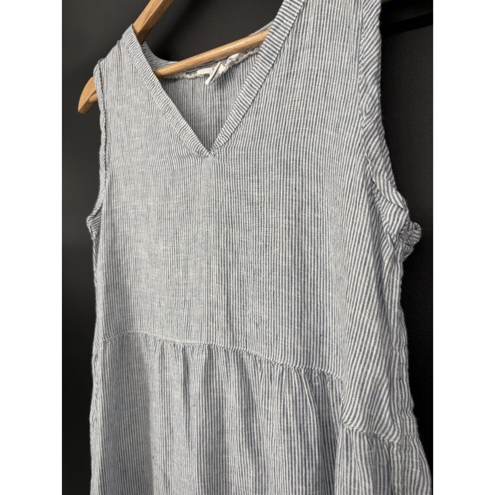 Lucky Brand 100% Linen Striped Sleeveless Tiered Dress S Blue White Sundress - Picture 3 of 7